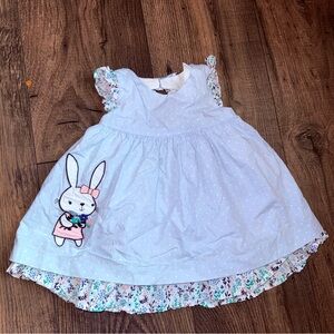 Gymboree Light Blue Polka Dot Baby Dress with Floral Trim